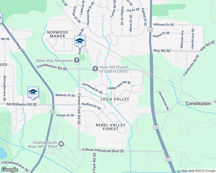 map of restaurants, bars, coffee shops, grocery stores, and more near 1035 Stonewall Drive Southeast in Atlanta