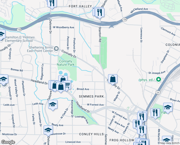 map of restaurants, bars, coffee shops, grocery stores, and more near 1876 Connally Drive in Atlanta