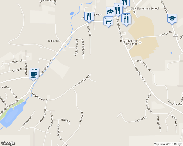 map of restaurants, bars, coffee shops, grocery stores, and more near 6324 Steeple Chase Drive in Pinson