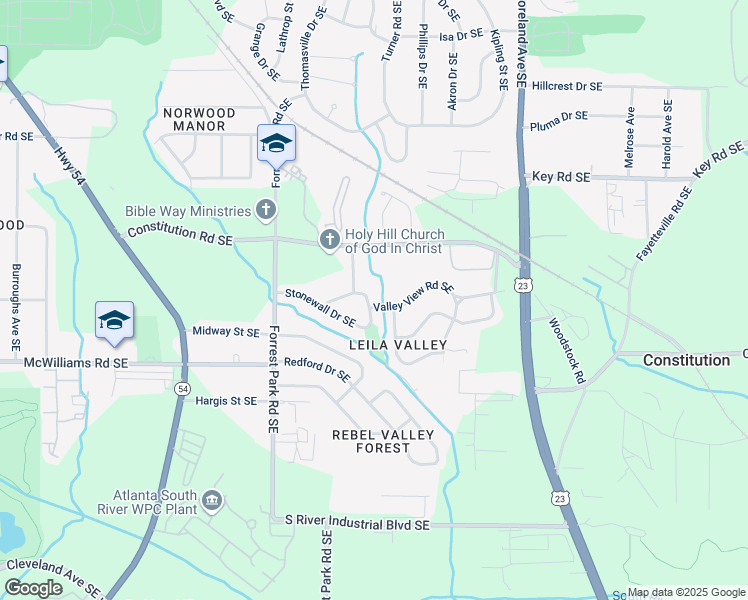map of restaurants, bars, coffee shops, grocery stores, and more near 1035 Stonewall Drive Southeast in Atlanta