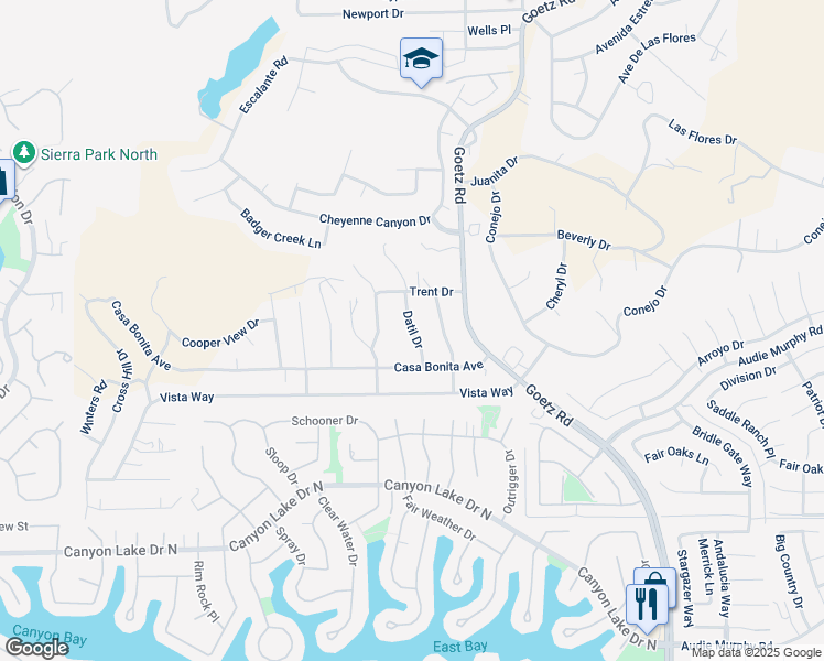 map of restaurants, bars, coffee shops, grocery stores, and more near Datil Drive in Menifee