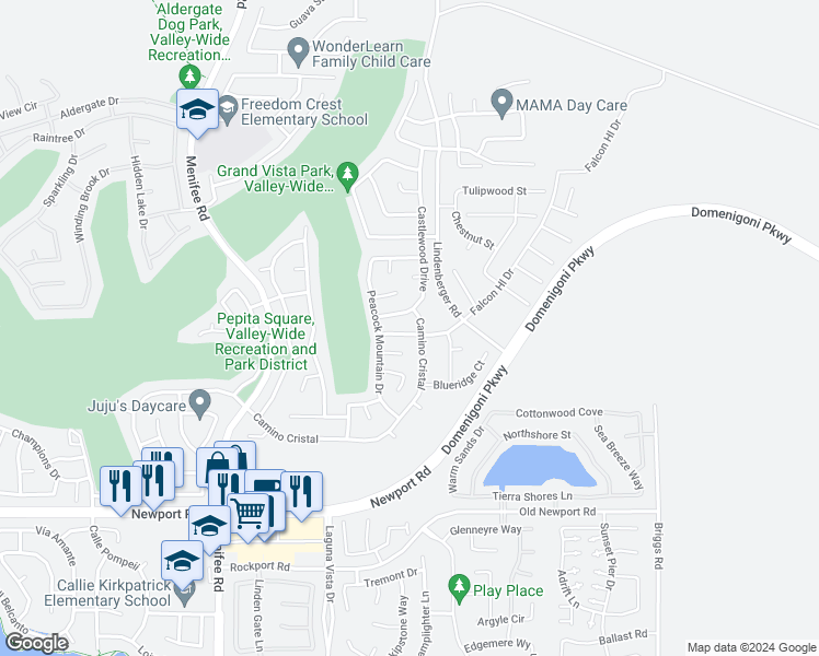 map of restaurants, bars, coffee shops, grocery stores, and more near 29408 Falcon Hill Drive in Menifee