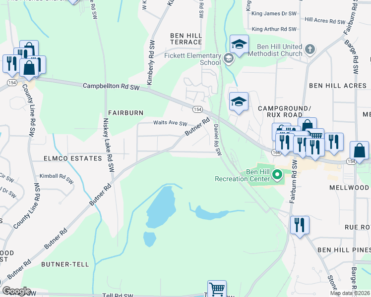 map of restaurants, bars, coffee shops, grocery stores, and more near 4045 Blanton Avenue Southwest in Atlanta