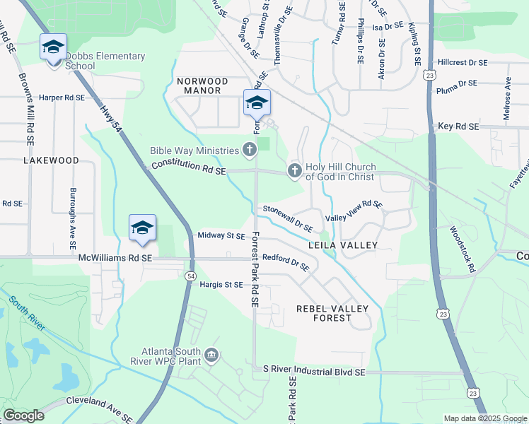 map of restaurants, bars, coffee shops, grocery stores, and more near 907 Stonewall Drive Southeast in Atlanta