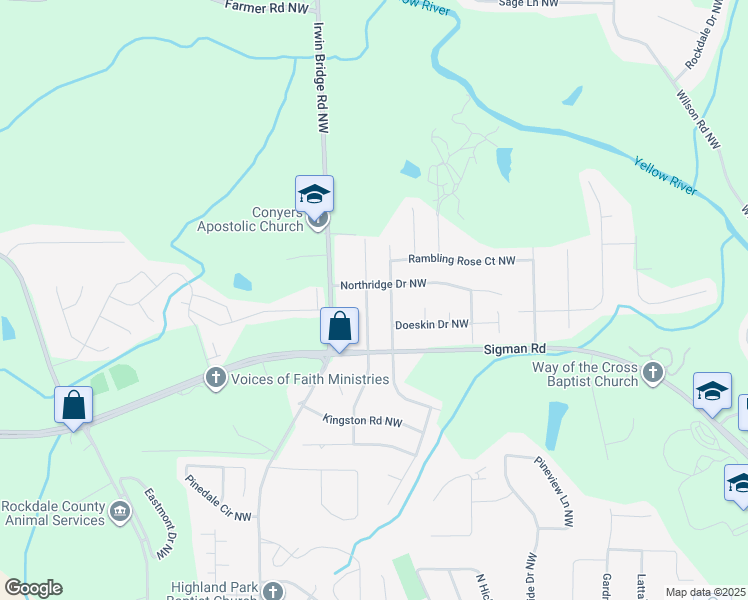map of restaurants, bars, coffee shops, grocery stores, and more near 1759 Rocky Ridge Drive Northwest in Conyers