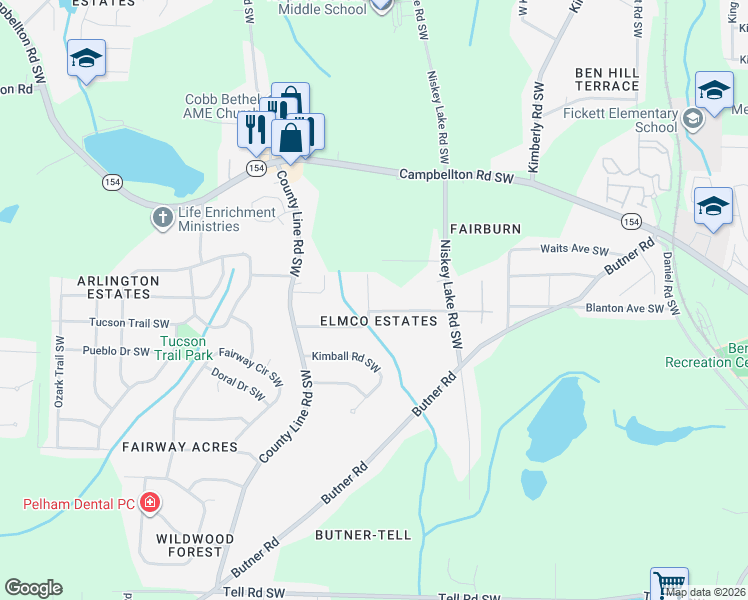 map of restaurants, bars, coffee shops, grocery stores, and more near 4318 Creek Valley Court Southwest in Atlanta