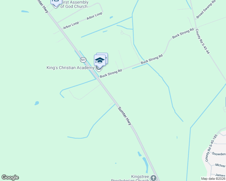 map of restaurants, bars, coffee shops, grocery stores, and more near 12 Buck Strong Road in Kingstree