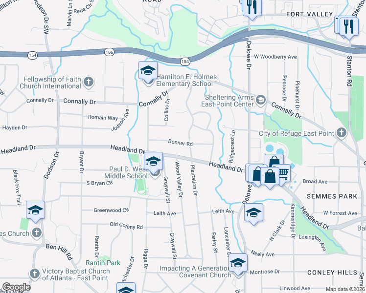 map of restaurants, bars, coffee shops, grocery stores, and more near 2297 Bonner Road in East Point