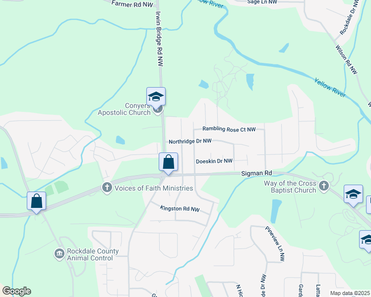 map of restaurants, bars, coffee shops, grocery stores, and more near 1759 Rocky Ridge Drive Northwest in Conyers