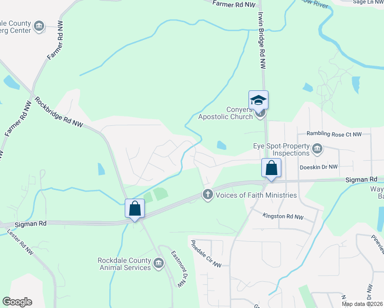 map of restaurants, bars, coffee shops, grocery stores, and more near 1155 Stepping Stone Lane in Conyers