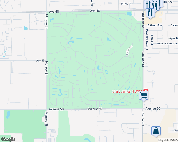 map of restaurants, bars, coffee shops, grocery stores, and more near 49220 Douglas Street in Indio