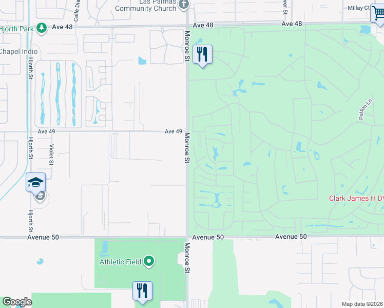 map of restaurants, bars, coffee shops, grocery stores, and more near 49219 Cochran Drive in Indio