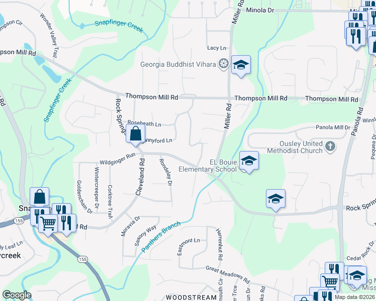 map of restaurants, bars, coffee shops, grocery stores, and more near 3159 Oxbridge Way in Lithonia