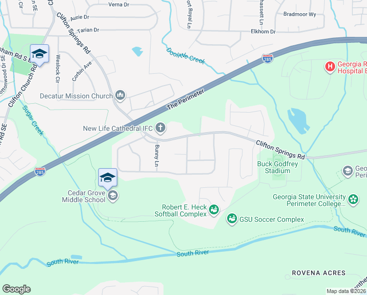 map of restaurants, bars, coffee shops, grocery stores, and more near 3203 Pine Springs Manor in Decatur