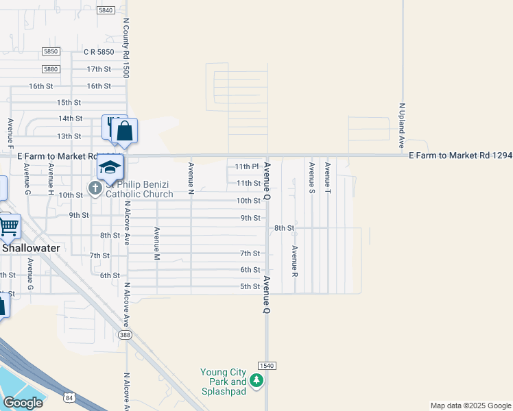 map of restaurants, bars, coffee shops, grocery stores, and more near 809 County Road 1540 in Shallowater
