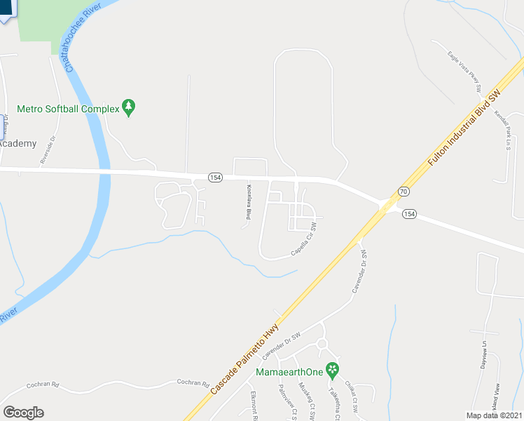 map of restaurants, bars, coffee shops, grocery stores, and more near 2201 Capella Circle Southwest in Atlanta