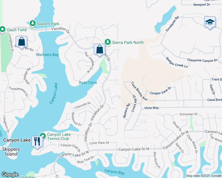 map of restaurants, bars, coffee shops, grocery stores, and more near 22941 Gold Rush Place in Canyon Lake