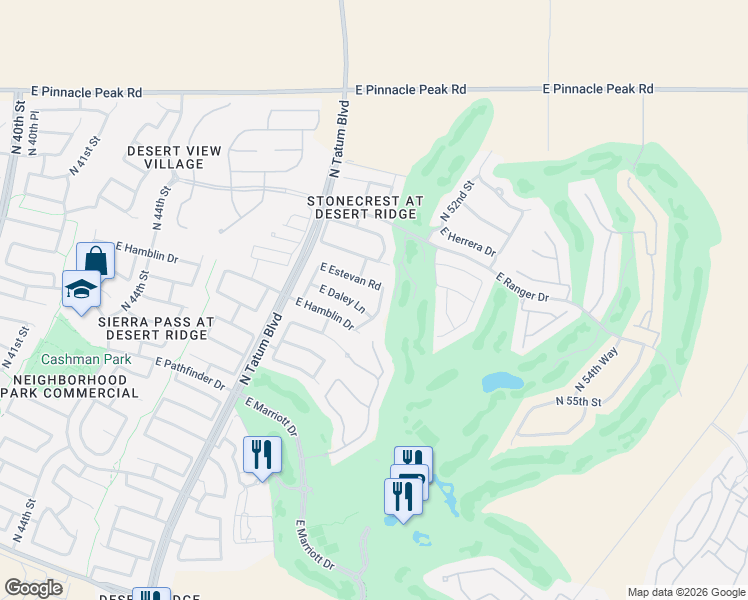 map of restaurants, bars, coffee shops, grocery stores, and more near 22436 North 49th Place in Phoenix