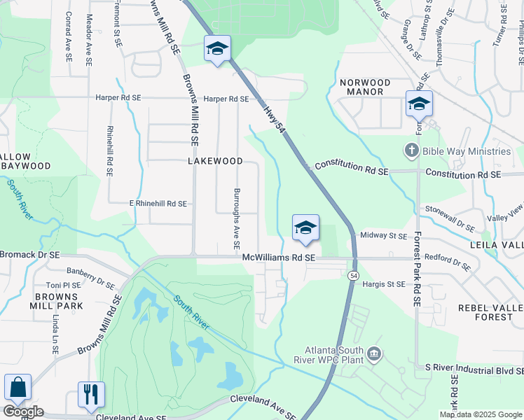 map of restaurants, bars, coffee shops, grocery stores, and more near 2292 Carey Drive Southeast in Atlanta