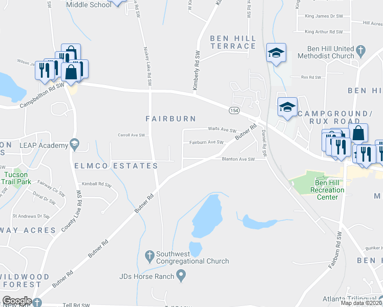 map of restaurants, bars, coffee shops, grocery stores, and more near 4231 Blanton Avenue Southwest in Atlanta