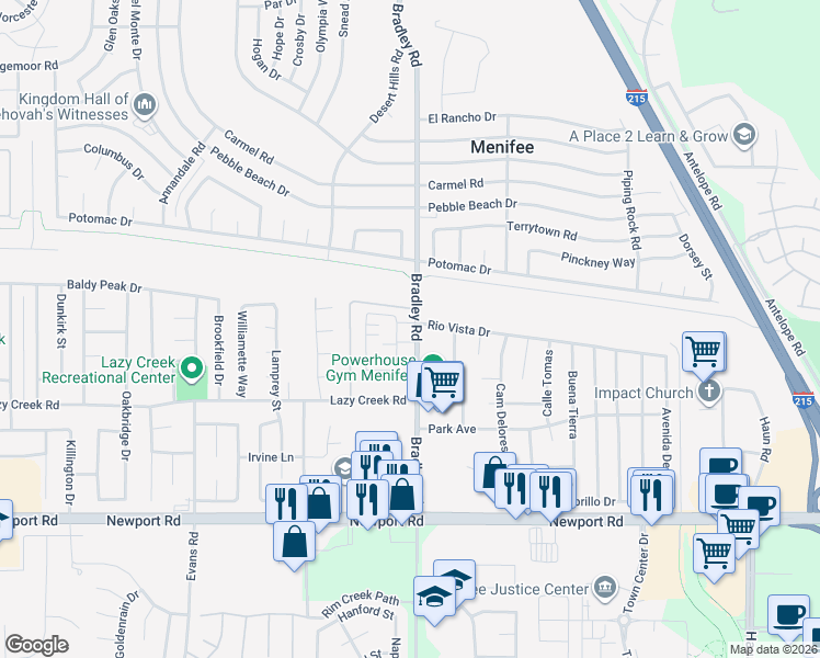 map of restaurants, bars, coffee shops, grocery stores, and more near in Menifee