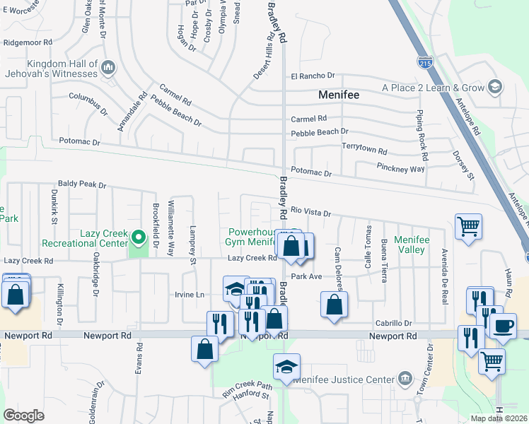 map of restaurants, bars, coffee shops, grocery stores, and more near 29553 Monarch Road in Menifee