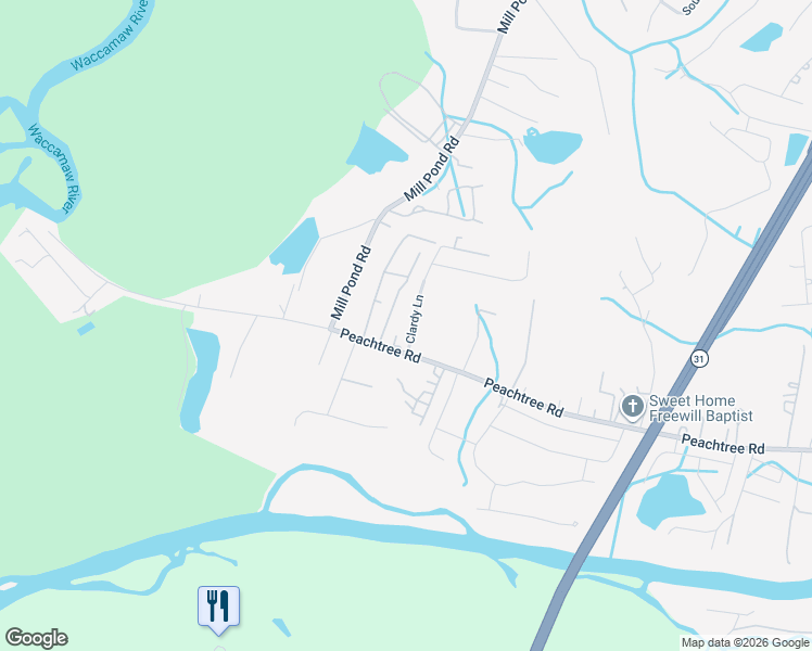 map of restaurants, bars, coffee shops, grocery stores, and more near 5858 Old Woods Road in Myrtle Beach