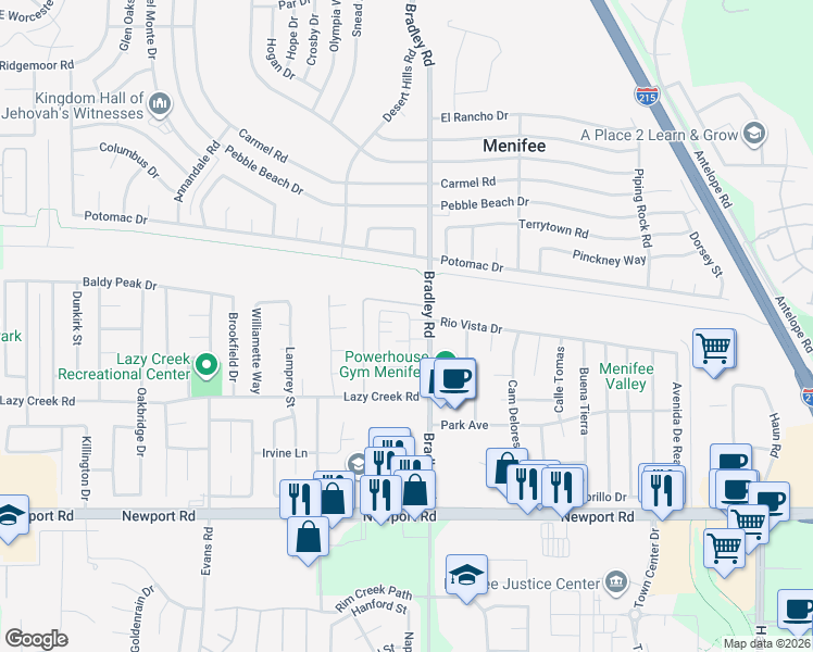 map of restaurants, bars, coffee shops, grocery stores, and more near in Menifee