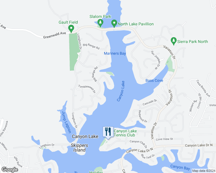 map of restaurants, bars, coffee shops, grocery stores, and more near 22485 Whirlaway Court in Canyon Lake