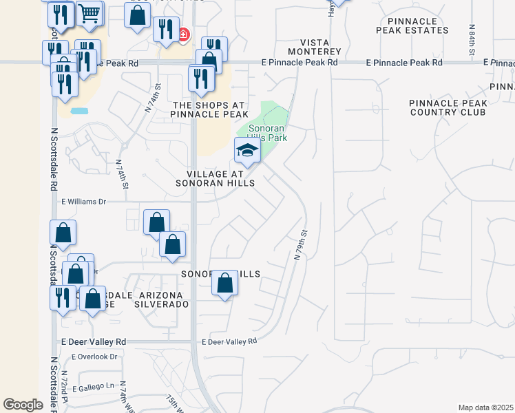 map of restaurants, bars, coffee shops, grocery stores, and more near 7710 East Tardes Drive in Scottsdale