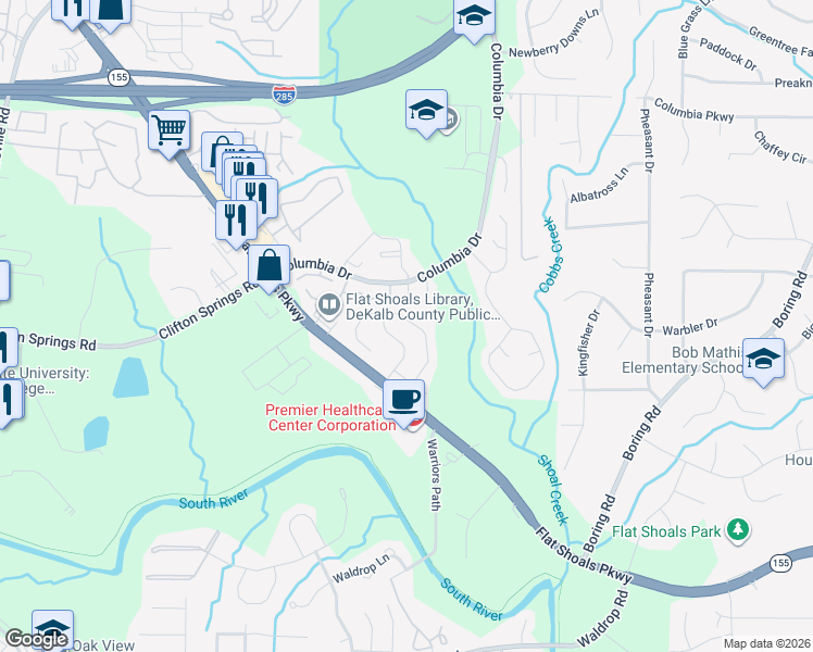 map of restaurants, bars, coffee shops, grocery stores, and more near 3197 Cedar Crest Way in Decatur