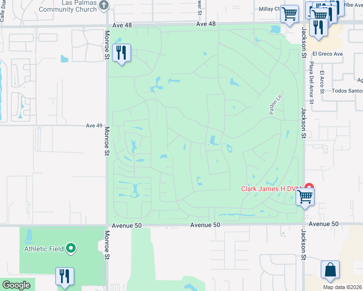 map of restaurants, bars, coffee shops, grocery stores, and more near 49200 Gaynor Street in Indio