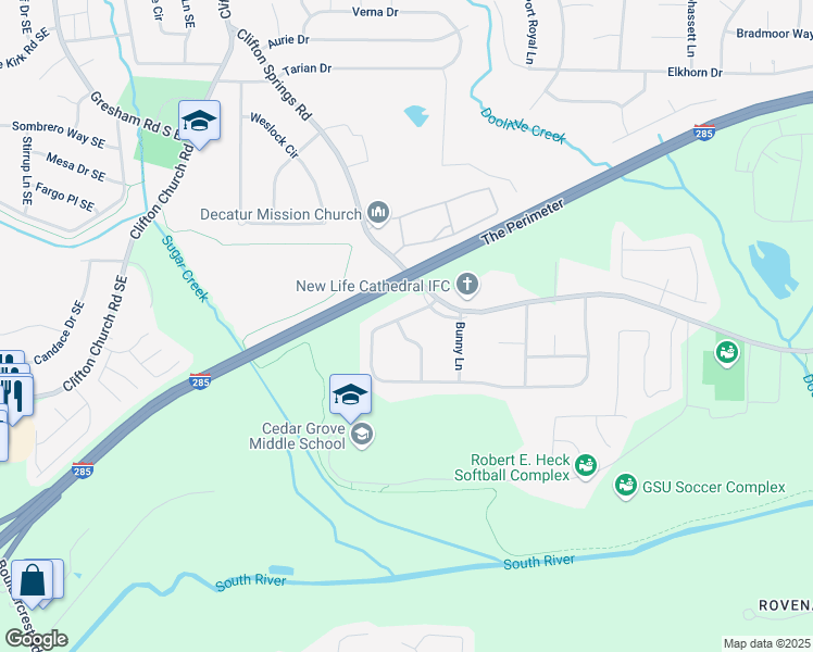 map of restaurants, bars, coffee shops, grocery stores, and more near 2234 Clifton Springs Manor in Decatur