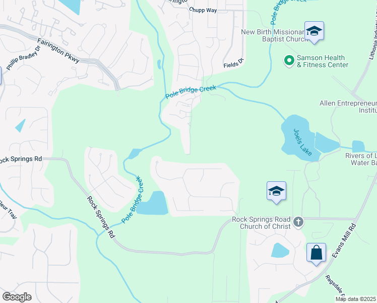 map of restaurants, bars, coffee shops, grocery stores, and more near 3235 Fairington Drive in Stonecrest