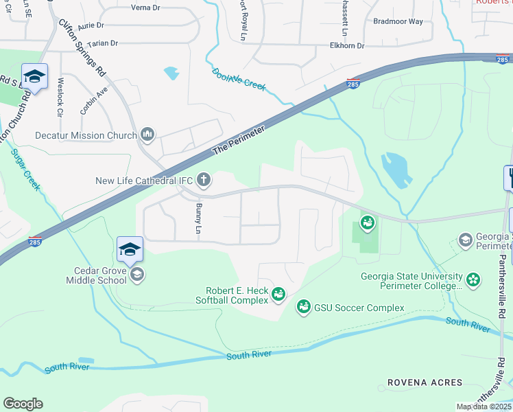 map of restaurants, bars, coffee shops, grocery stores, and more near 3201 Pine Branch Court in Decatur