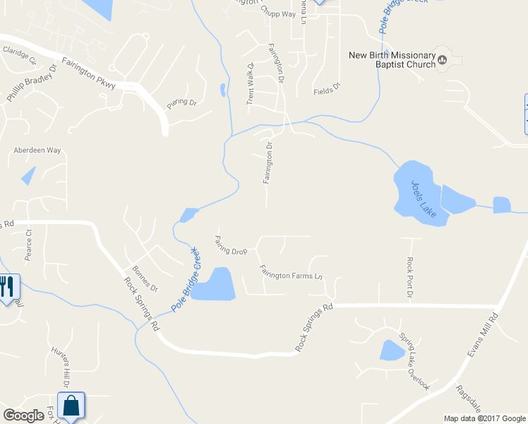map of restaurants, bars, coffee shops, grocery stores, and more near 3247 Fairington Drive in Stonecrest