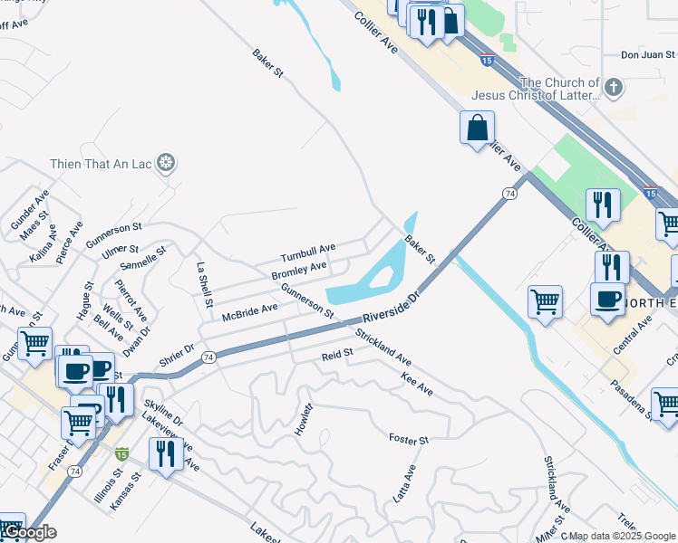 map of restaurants, bars, coffee shops, grocery stores, and more near 17492 De Brask Avenue in Lake Elsinore