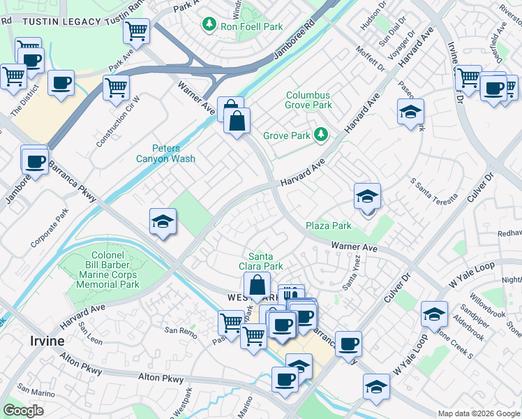 map of restaurants, bars, coffee shops, grocery stores, and more near 8 Marsala in Irvine