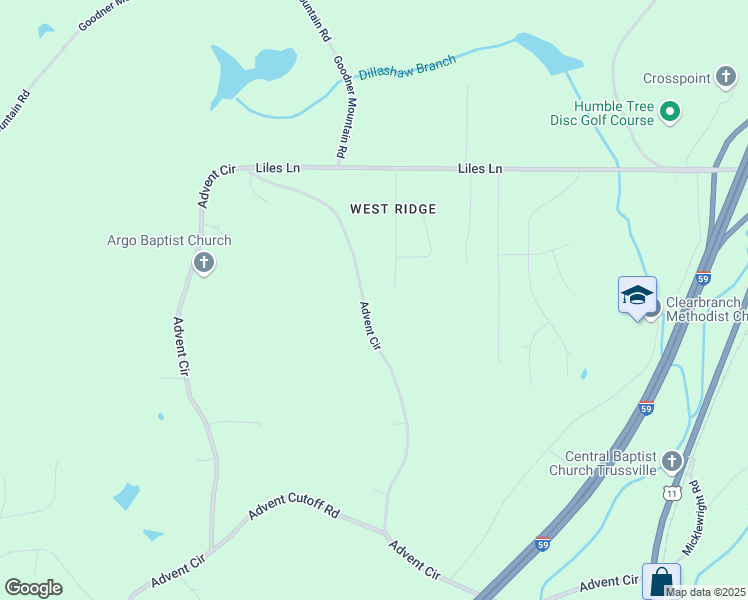 map of restaurants, bars, coffee shops, grocery stores, and more near 6854 Advent Circle in Trussville