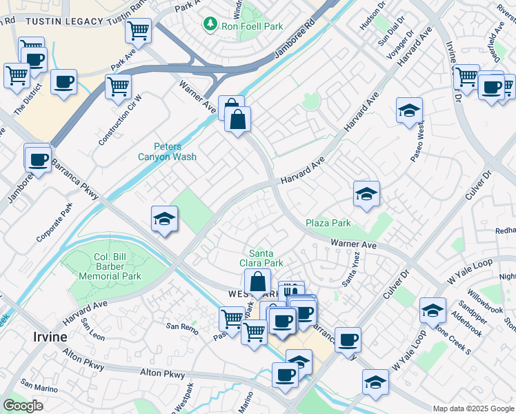 map of restaurants, bars, coffee shops, grocery stores, and more near 12 Marsala in Irvine