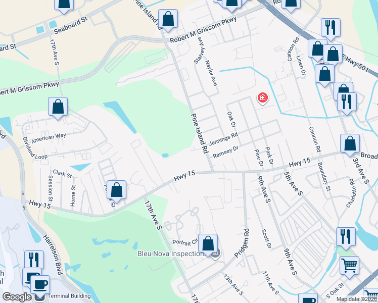 map of restaurants, bars, coffee shops, grocery stores, and more near 1235 Alberta Drive in Myrtle Beach