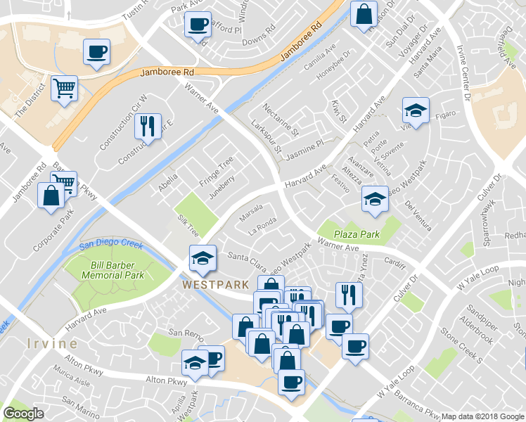 map of restaurants, bars, coffee shops, grocery stores, and more near 12 Marsala in Irvine