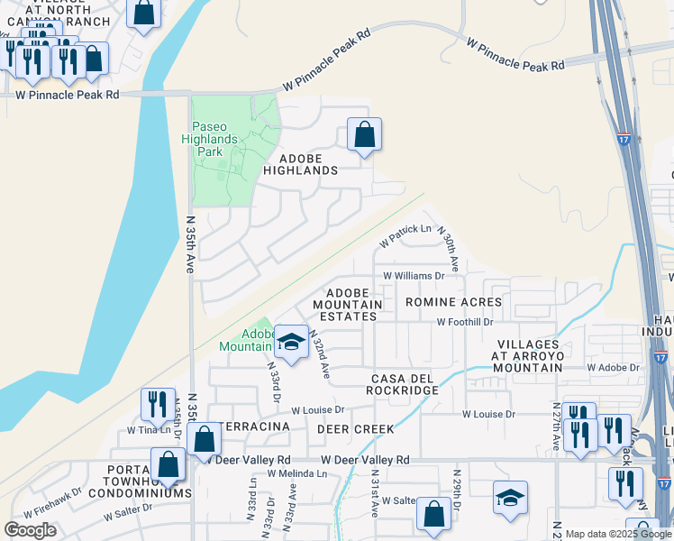 map of restaurants, bars, coffee shops, grocery stores, and more near 3138 West Williams Drive in Phoenix