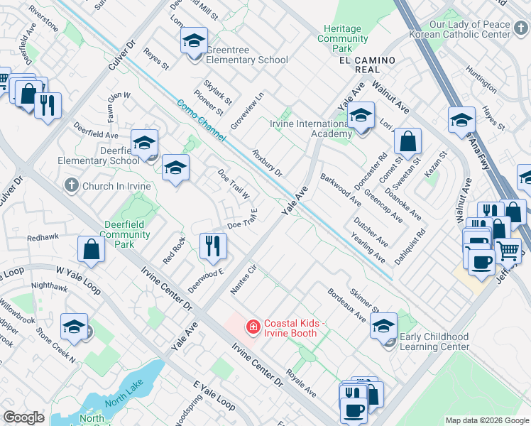 map of restaurants, bars, coffee shops, grocery stores, and more near 4 Mountain Laurel in Irvine