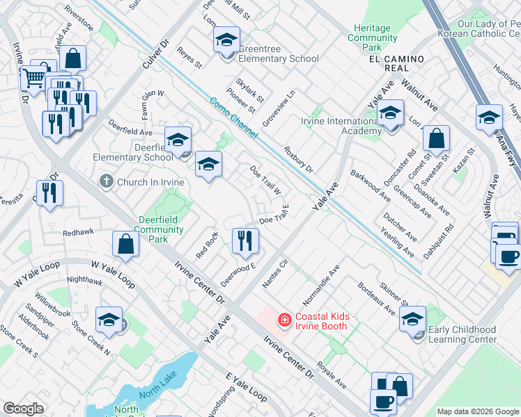 map of restaurants, bars, coffee shops, grocery stores, and more near 34 Snapdragon in Irvine