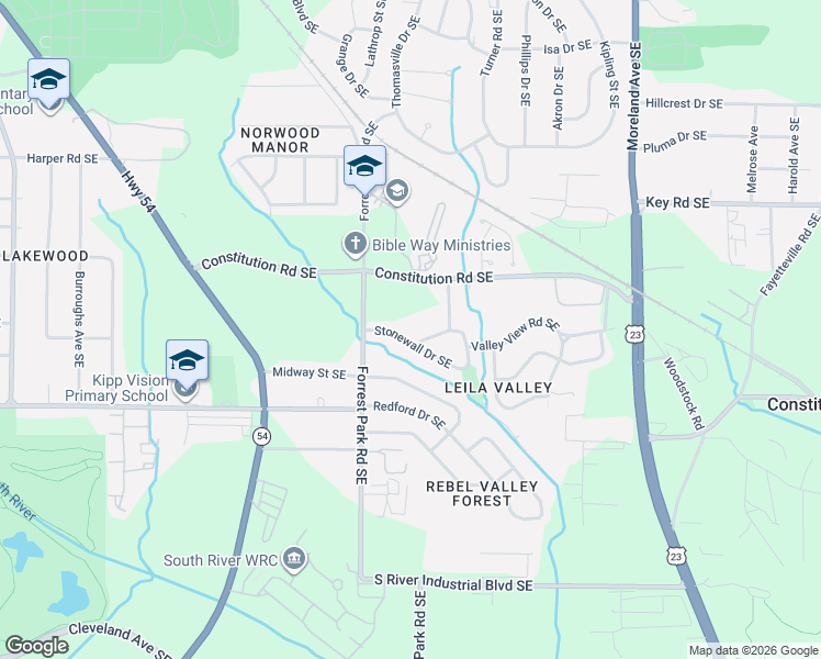 map of restaurants, bars, coffee shops, grocery stores, and more near 932 Stonewall Drive Southeast in Atlanta