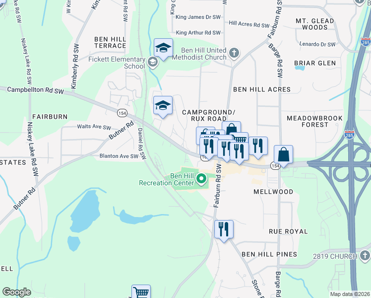 map of restaurants, bars, coffee shops, grocery stores, and more near in Atlanta