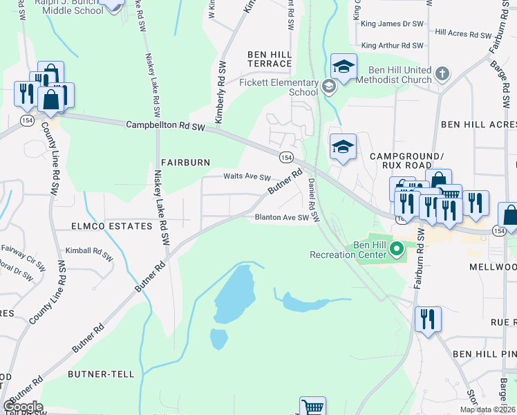map of restaurants, bars, coffee shops, grocery stores, and more near 2253 Butner Road in Atlanta