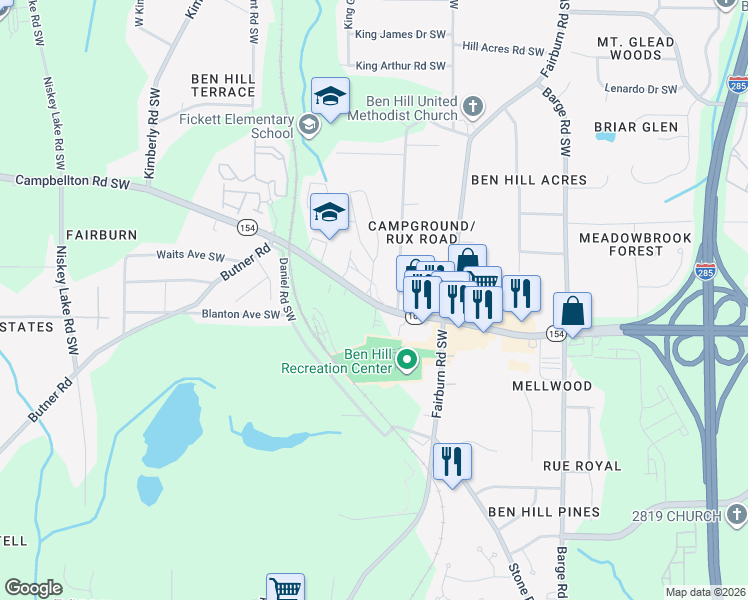 map of restaurants, bars, coffee shops, grocery stores, and more near in Atlanta