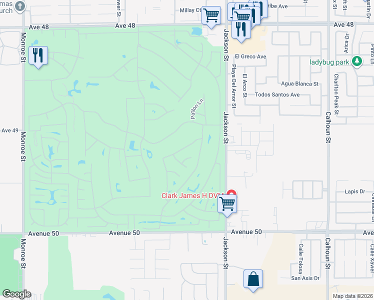 map of restaurants, bars, coffee shops, grocery stores, and more near 82783 Burnette Drive in Indio
